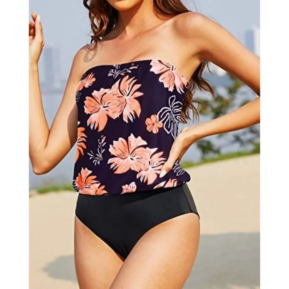 Daci Black Floral One-Piece Swimsuit Womens Size Small Removable Strap NEW